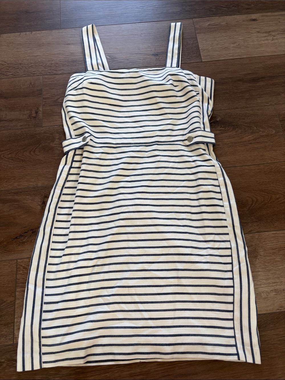 Banana Republic Navy and White Striped Sleeveless Sheath Dress Square Neckline